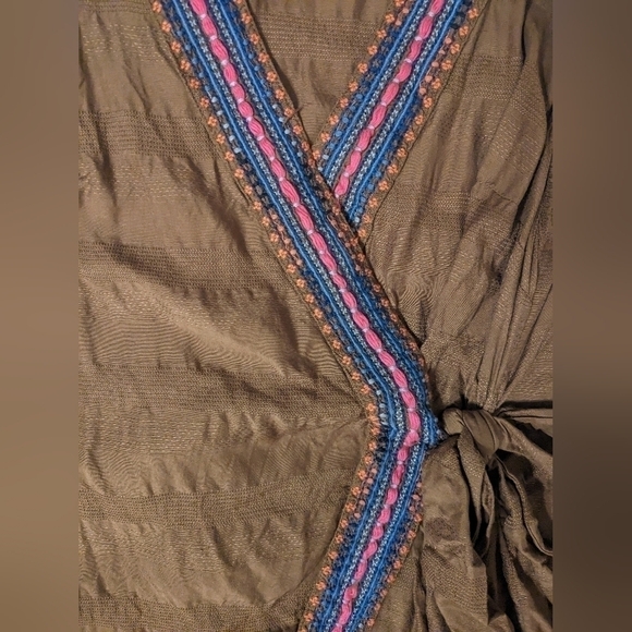 Anthropologie Maeve Brown Embroidered Liviana Wrap Top - Picture 5 of 9